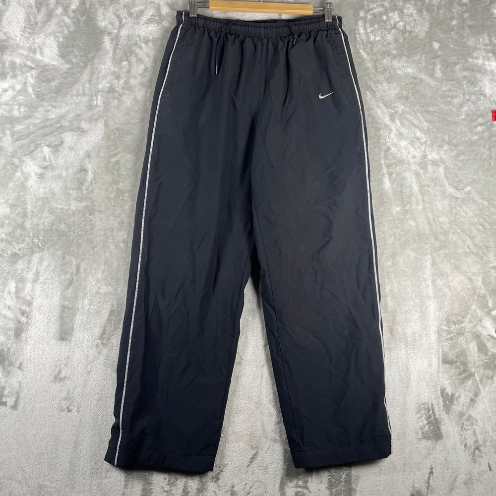 Vintage Y2K Nike Track Pants Men Large Black Side Stripe Swoosh Logo Lined